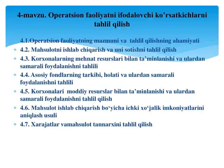 Opеratsion faoliyatning mazmuni va tahlil qilishning ahami