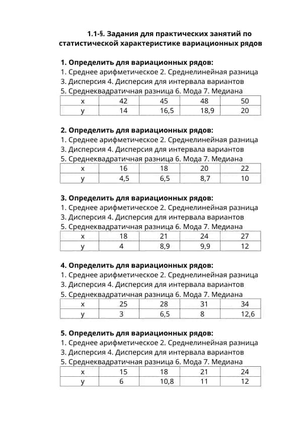 Задания для практических занятий по статистической характеристике вариационных рядов