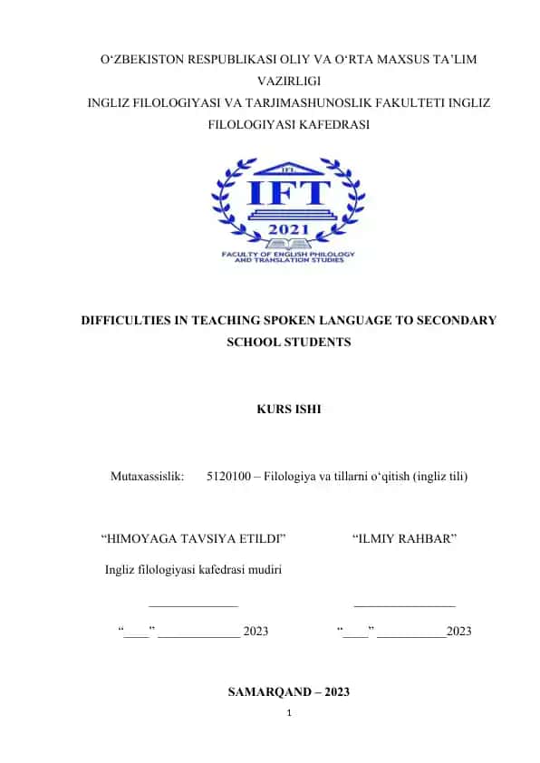 Difficulties in Teaching Spoken Language to Secondary School Students