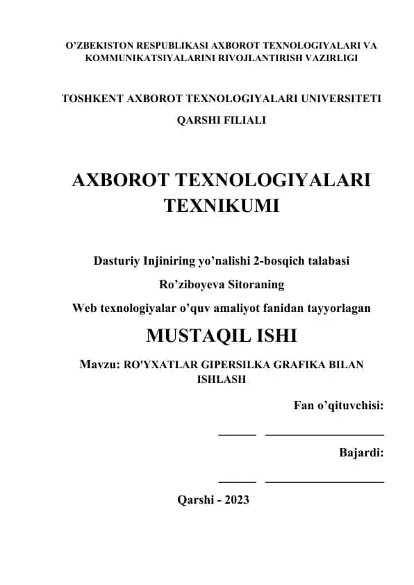 RO'YXATLAR GIPERSILKA GRAFIKA BILAN ISHLASH