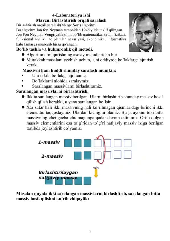 Birlashtirish orqali saralash (Merge Sort) algoritmi
