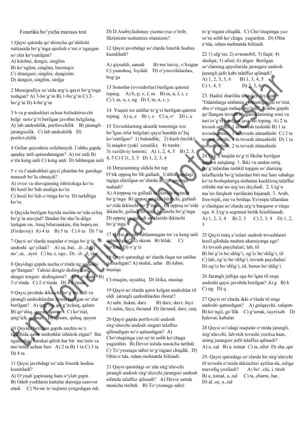 Fonetika bo’yicha maxsus test