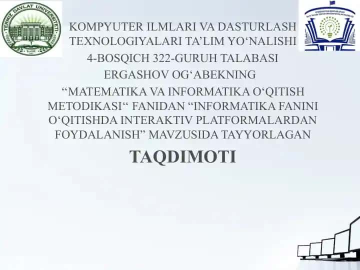 INFORMATIKA FANINI O‘QITISHDA INTERAKTIV PLATFORMALARDAN FOYDALANISH