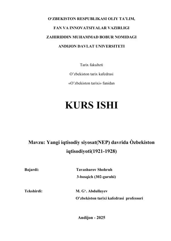 O‘zbekiston iqtisodiyoti 1921-1928
