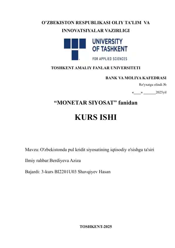 O'zbekistonda pul kridit siyosatining iqtisodiy o'sishga ta'siri