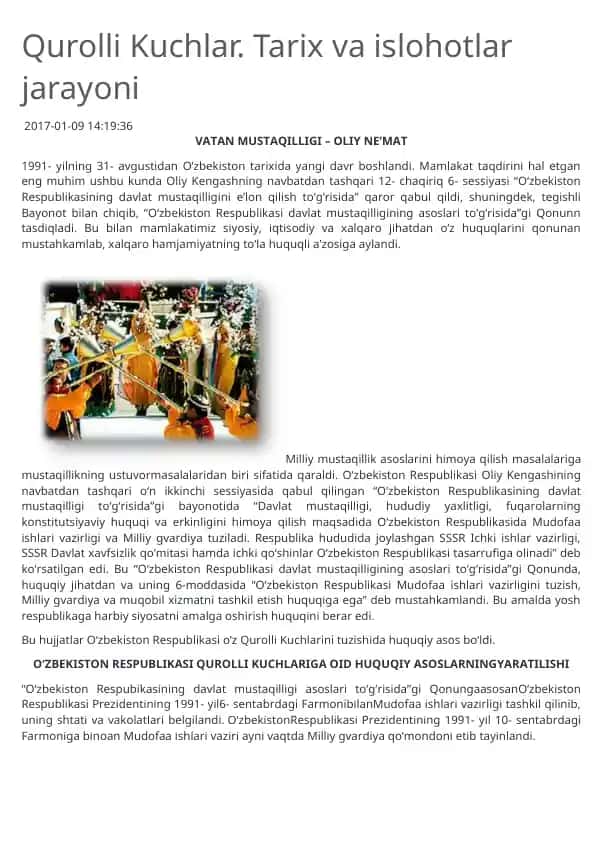 Qurolli Kuchlar. Tarix va islohotlar jarayoni