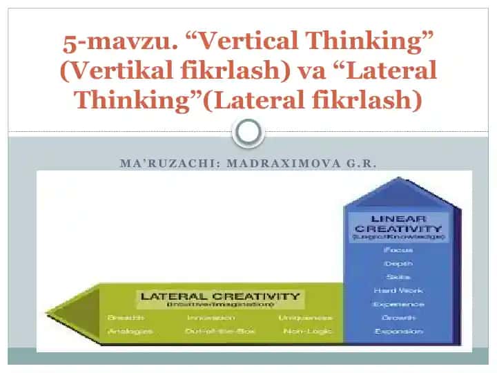 "Vertical Thinking" (Vertikal fikrlash) va "Lateral Thinking" (Lateral fikrlash)