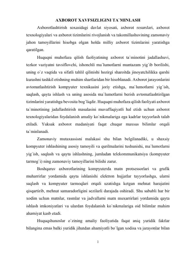 Axborot xavfsizligini ta'minlash