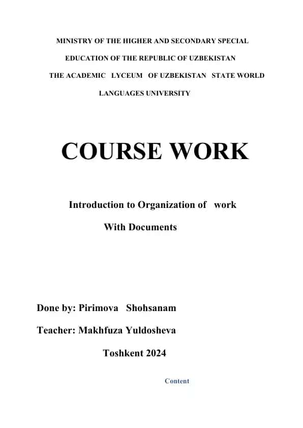 Introduction to Organization of Work With Documents