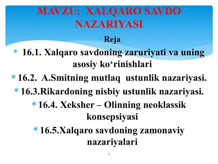 XALQARO SAVDO NAZARIYASI