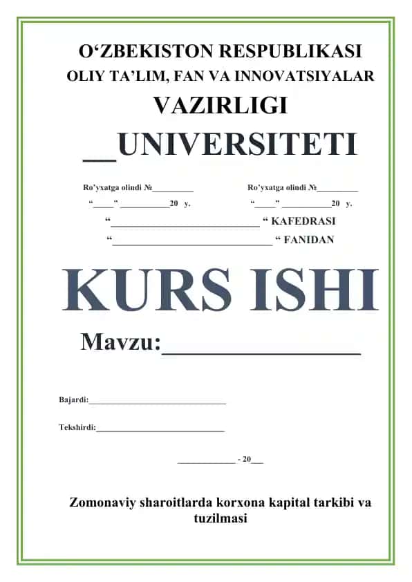 Zamonaviy sharoitlarda korxona kapital tarkibi va tuzilmasi