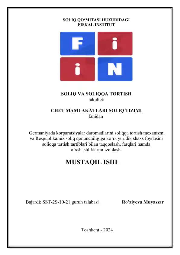 SOLIQ QO‘MITASI HUZURIDAGI FISKAL INSTITUT