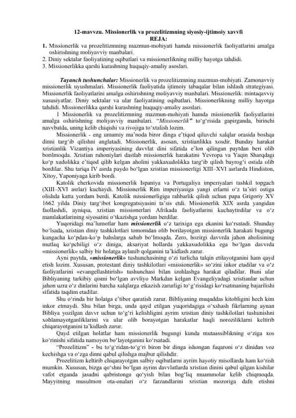 Missionerlik va prozelitizmning siyosiy-ijtimoiy xavfi