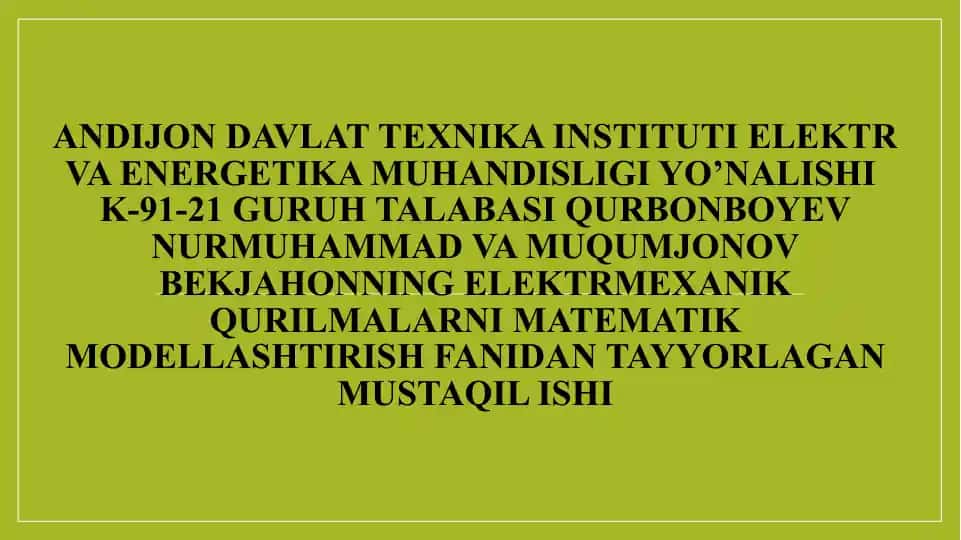 Asinxron Motorlarni Matematik Modellashtirish