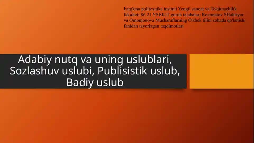 Adabiy nutq va uning uslublari