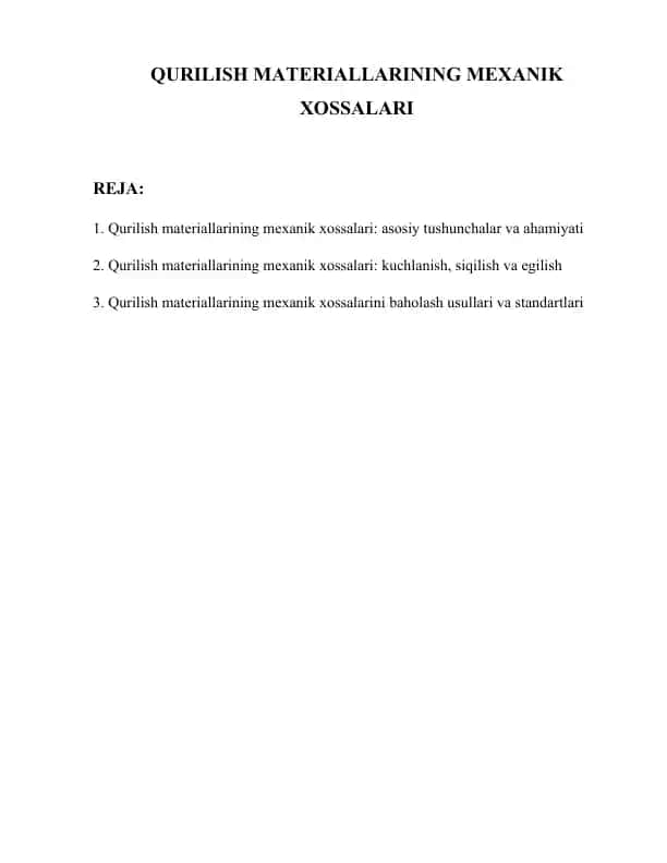 Qurilish materiallarining mexanik xossalari