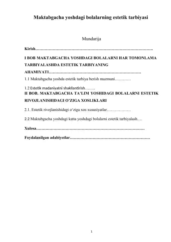 Maktabgacha yoshdagi bolalarning estetik tarbiyasi
