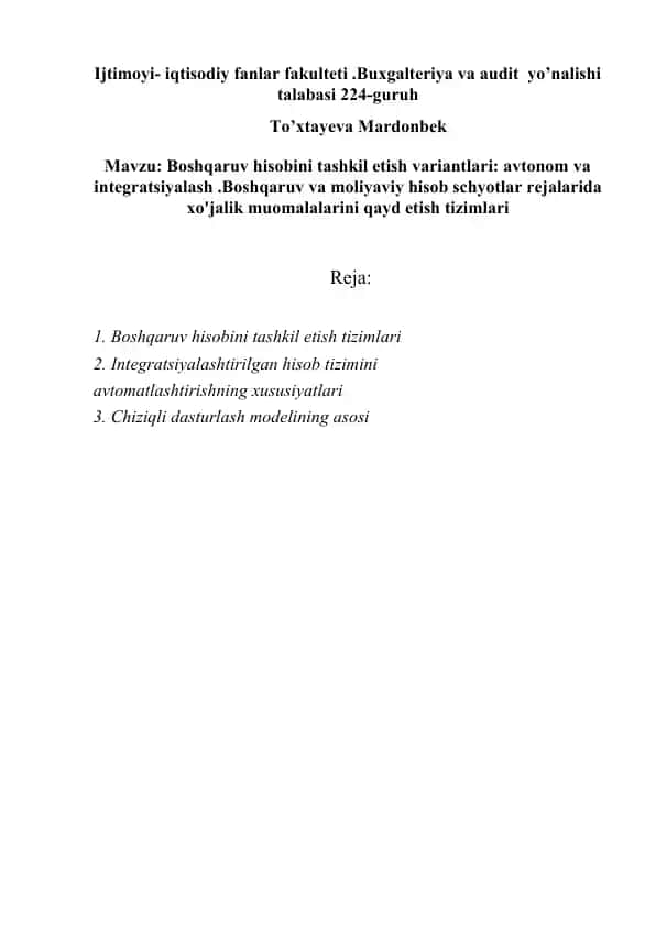 Buxgalteriya va audit yo’nalishi talabasi 224-guruh