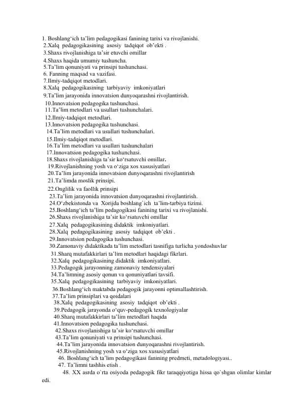 Boshlang‘ich ta’lim pedagogikasi fanining tarixi va rivojlanishi