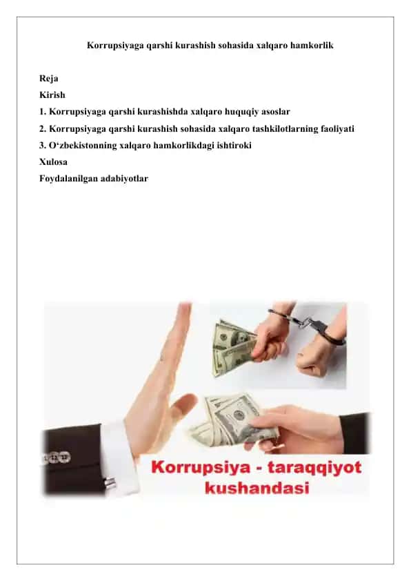 Korrupsiyaga qarshi kurashish sohasida xalqaro hamkorlik
