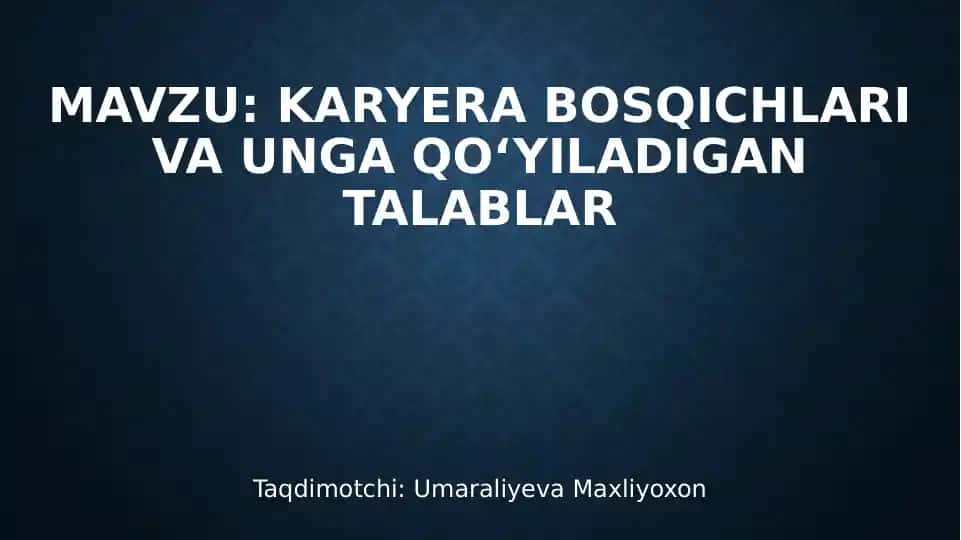 Karyera boshlang'ichi