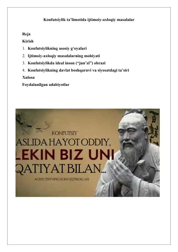 Konfutsiylik ta’limotida ijtimoiy-axloqiy masalalar