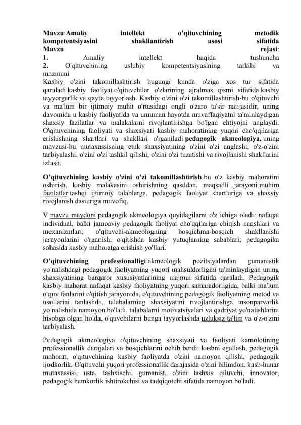 Amaliy intellekt o'qituvchining metodik kompetentsiyasini shakllantirish
