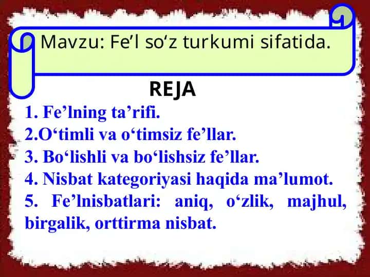 Fe’lso‘zturkumisifatida.