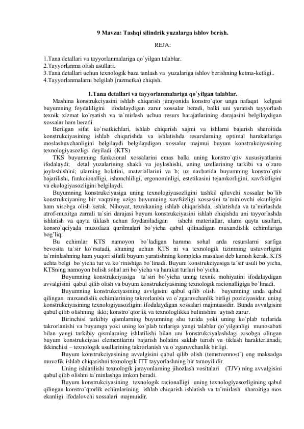 Tashqi silindrik yuzalarga ishlov berish
