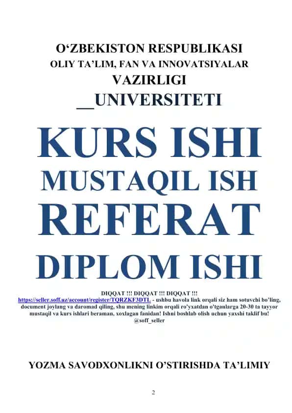 Ta’limiy yozma ishlar bo‘yicha mustaqil ish (kurs ishi)