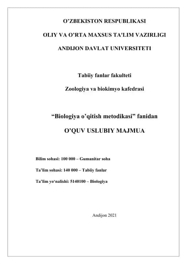 Biologiya o’qitish metodikasi