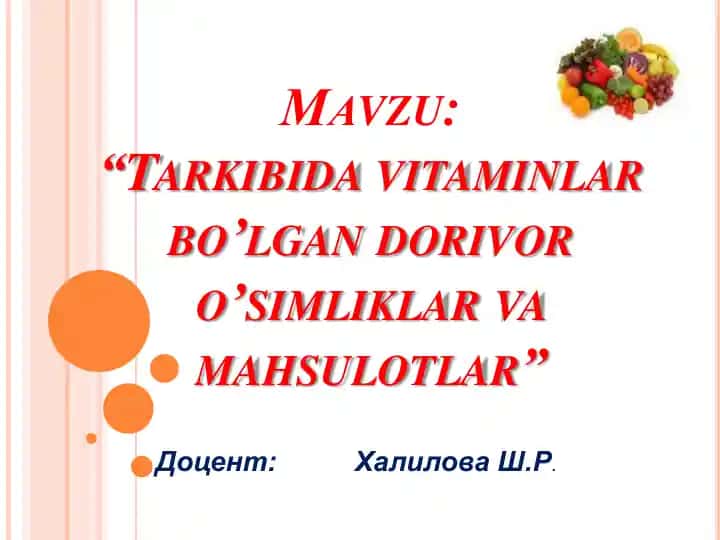 Vitaminlar haqida umumiy tushuncha