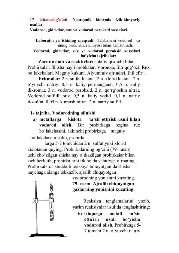 Noorganik kimyoda Vodorod, Gidridlar, Suv va Vodorod Peroksid xossalari