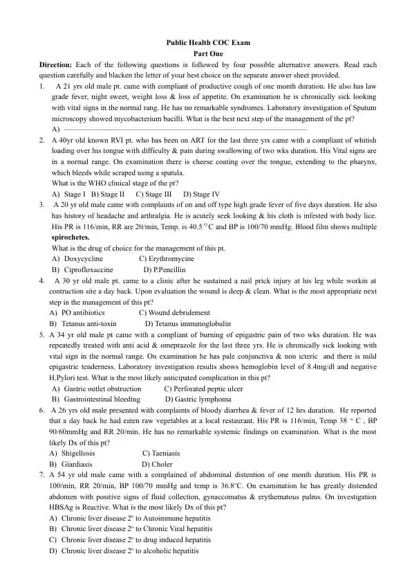 Public Health COC Exam