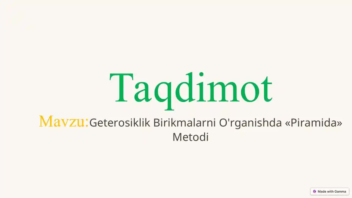 Geterosiklik Birikmalarni O'rganishda «Piramida» Metodi