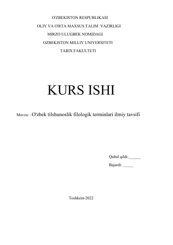 O'zbek tilshunoslik filologik terminlari ilmiy tavsifi
