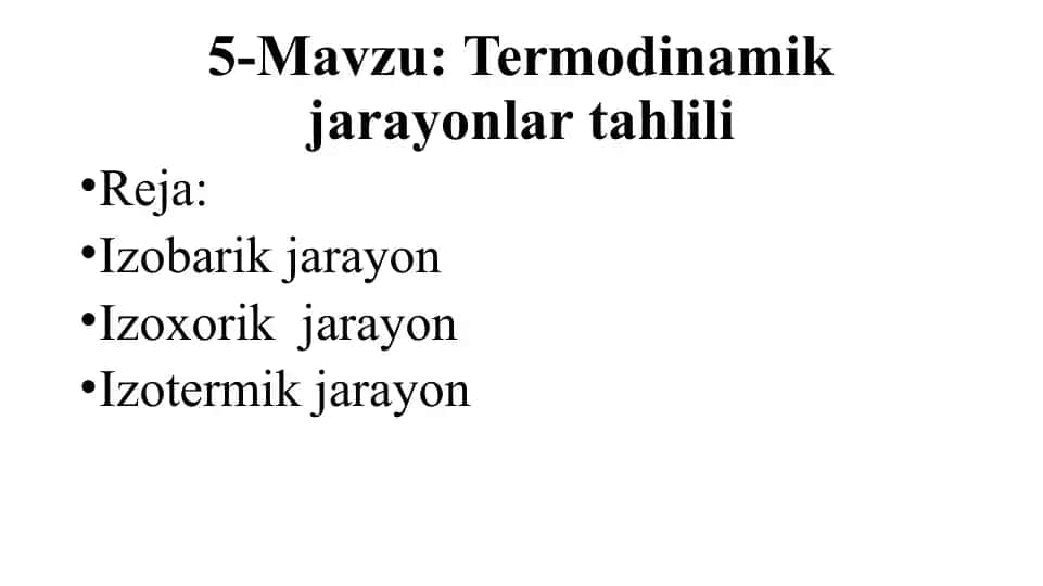 Termodinamika jarayonlari tahlili
