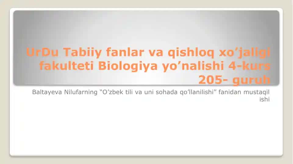 O'zbek tili va uni sohada qo'llanilishi