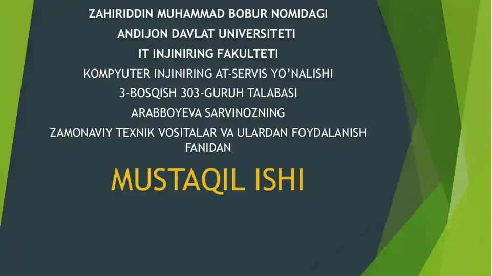 ZAMONAVIY TEXNIK VOSITALAR VA ULARDAN FOYDALANISH FANIDAN