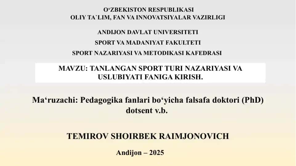 Tanlangan sport turi nazariyasi va uslubiyati