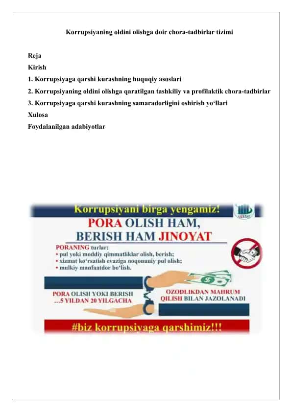 Korrupsiyaning oldini olishga doir chora-tadbirlar tizimi