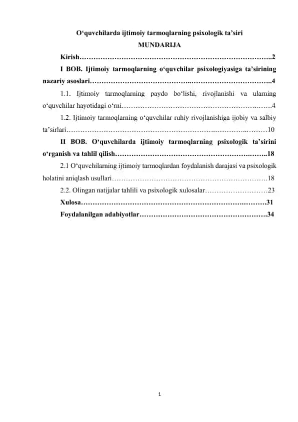O‘quvchilarda ijtimoiy tarmoqlarning psixologik ta’siri