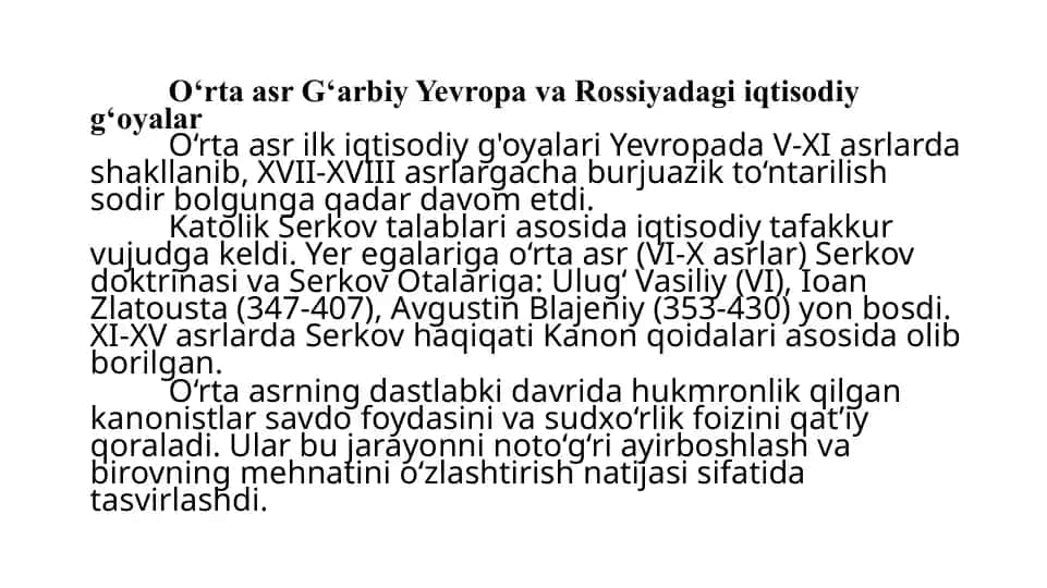 O‘rta asr iqtisodiy g‘oyalar