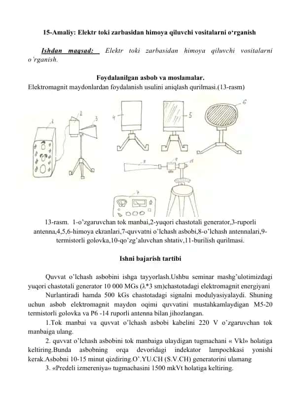 Elektr toki zarbasidan himoya qiluvchi vositalarni o‘rganish