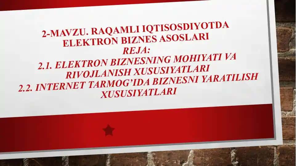 Raqamli iqtisodiyotda elektron biznes asoslari