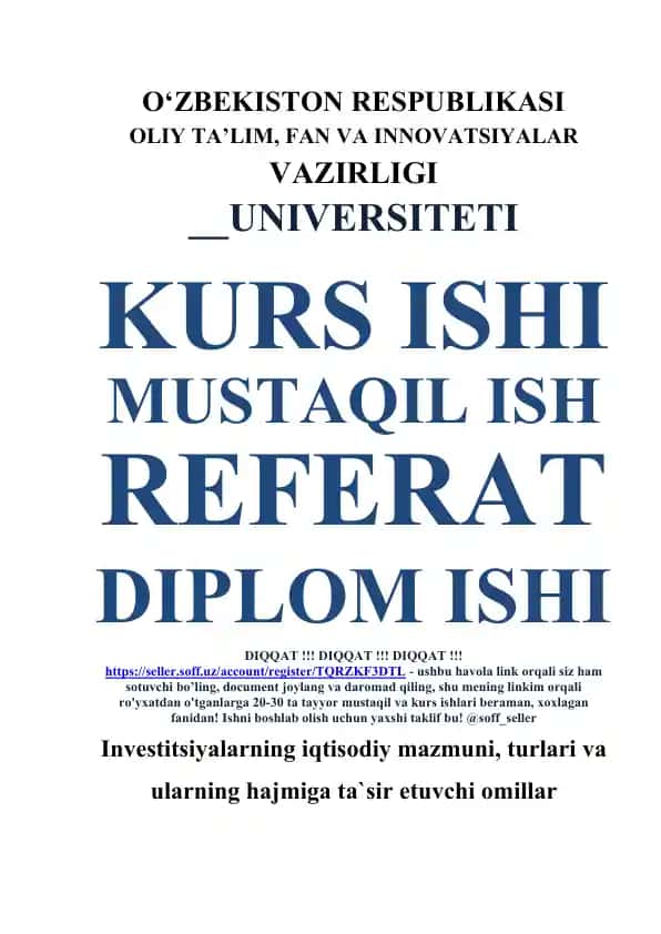 Investitsiyalarning iqtisodiy mazmuni, turlari va ularning hajmiga ta`sir etuvchi omillar