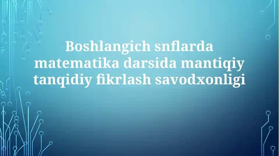 Boshlang'ich sinflarda matematika