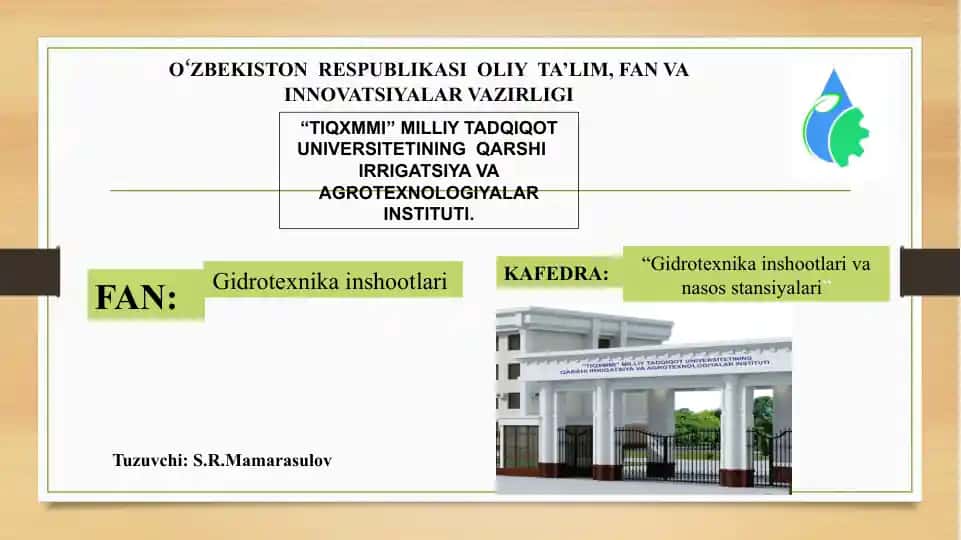 Gidrotexnika inshootlari va nasos stansiyalari