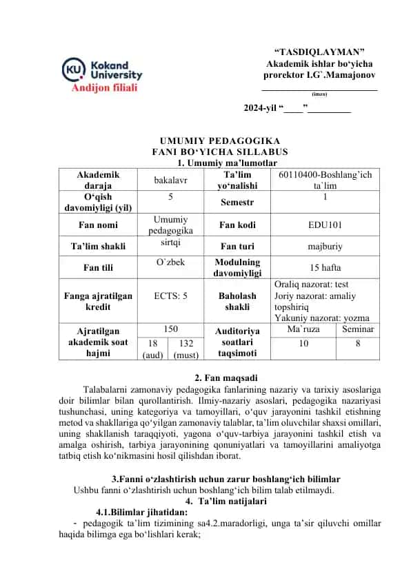 Umumiy Pedagogika Fanlariga Qarshi