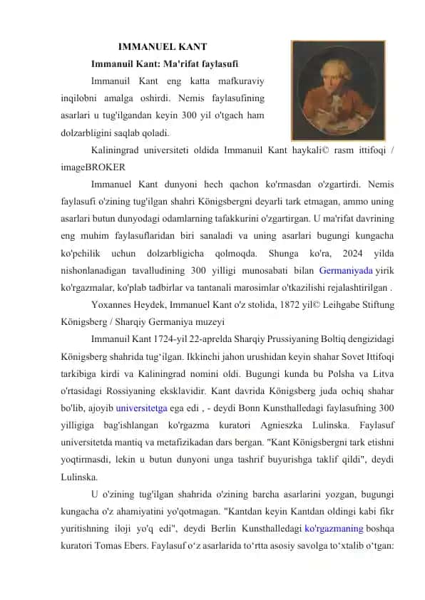 Immanuel Kant: Ma'rifat faylasufi